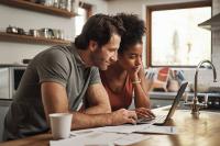 Un couple regarde l’ordinateur    